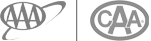 The image shows two logos: one with "AAA" in an oval with a swoosh, another with "CAA" inside a circle.
